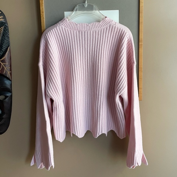 NWT 3.1 Phillip Lim $425 Pink Scalloped Pointelle-Knit Wool Cashmere Sweater XS - Picture 6 of 16
